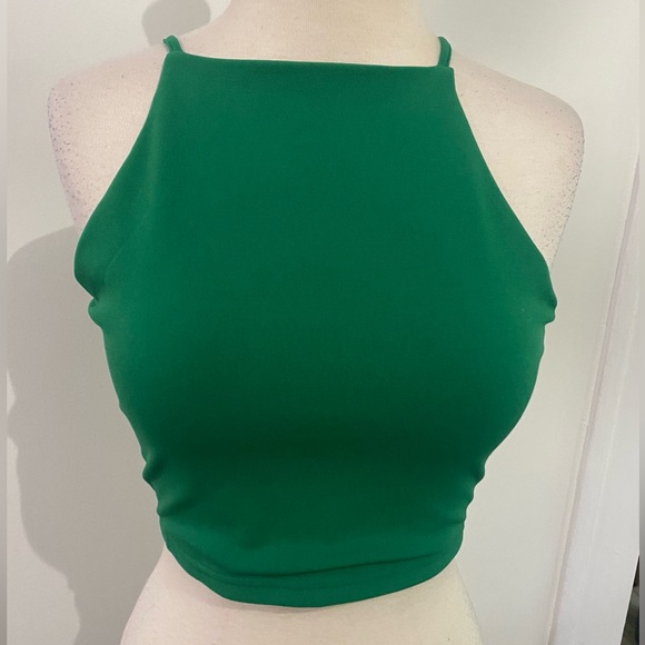 STRADIVARIUS Green Cropped Crossback Top - Size M - NEW - Picture 3 of 4